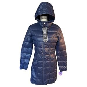 Adventure Blue Ultra Light Down Long Hooded Jacket Size X-Small